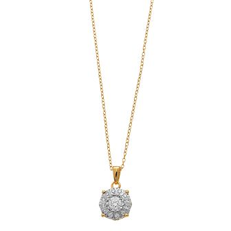 14k Gold Over Silver 1/4 Carat T.W. Diamond Halo Pendant Necklace