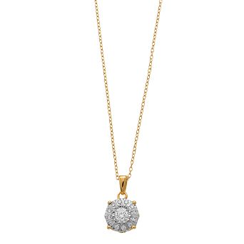 14k Gold Over Silver 1/4 Carat T.W. Diamond Halo Pendant Necklace