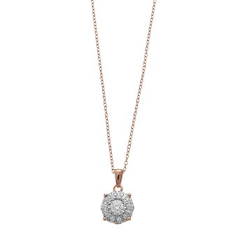 14k Gold Over Silver 1/4 Carat T.W. Diamond Halo Pendant Necklace