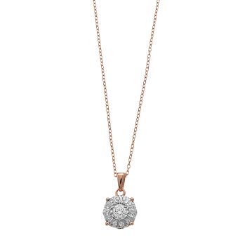 14k Gold Over Silver 1/4 Carat T.W. Diamond Halo Pendant Necklace