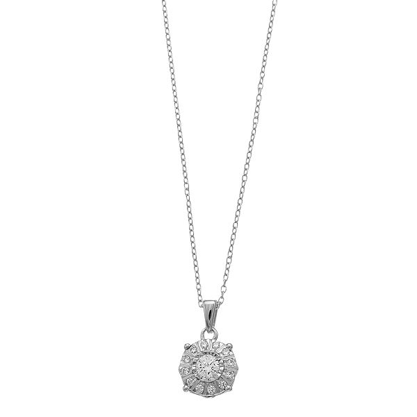 14k Gold Over Silver 1/4 Carat T.W. Diamond Halo Pendant Necklace