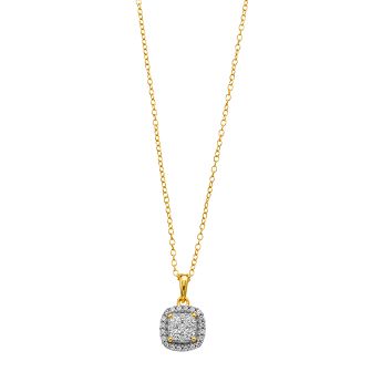 Sterling Silver 1/4 Carat T.W. Diamond Cushion Halo Pendant Necklace