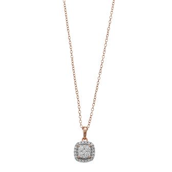 Sterling Silver 1/4 Carat T.W. Diamond Cushion Halo Pendant Necklace
