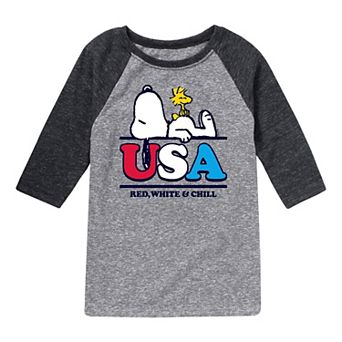 Boys 8-20 Peanuts Red White Chill USA Raglan Graphic Tee