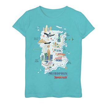 Girls 7-16 DC Super Pets Metroplois Map Portrait Graphic Tee