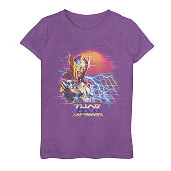 Girls 7-16 Marvel Thor Love And Thunder Synthwave Sunset Graphic Tee