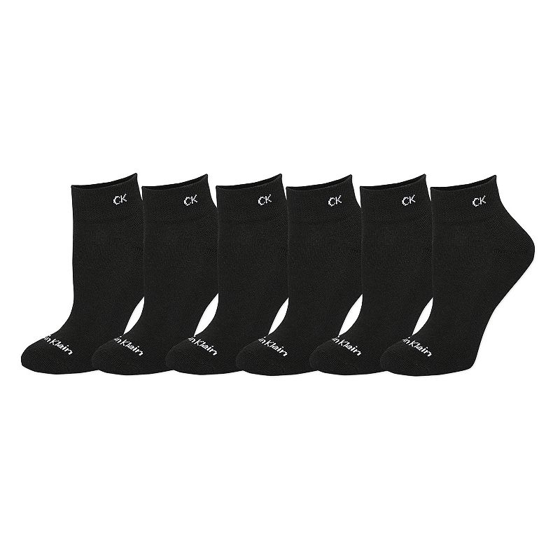 Womens Calvin Klein 6 Pack Quarter Socks, Size: 9-11, Black