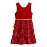 Girls 7-16 Three Pink Hearts Velvet and Sequins Dress