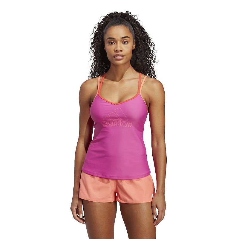 Womens adidas Big Logo Tankini Top, Size: Small, Med Pink