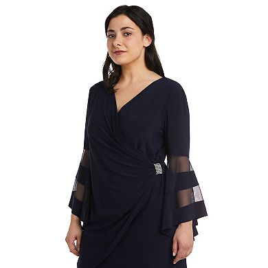 Petite R&M Richards Sheer Trim Angel Sleeve Wrap Dress