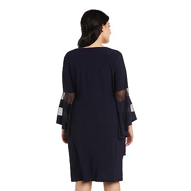 Petite R&M Richards Sheer Trim Angel Sleeve Wrap Dress