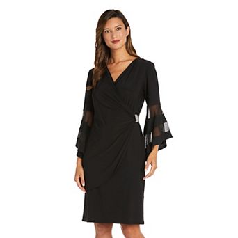 Petite R&M Richards Sheer Trim Angel Sleeve Wrap Dress