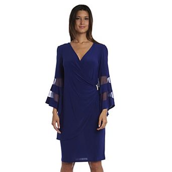 Petite R&M Richards Sheer Trim Angel Sleeve Wrap Dress