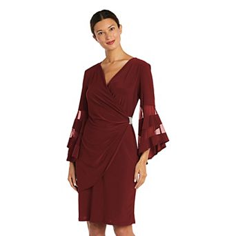 Petite R&M Richards Sheer Trim Angel Sleeve Wrap Dress