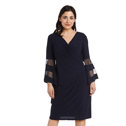 Женские платья R&M Petite R&M Richards Sheer Trim Angel Sleeve Wrap Dress