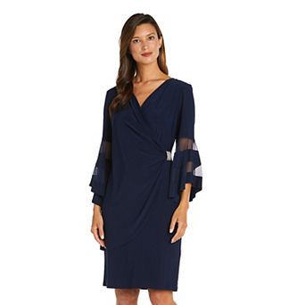 Petite R&M Richards Sheer Trim Angel Sleeve Wrap Dress