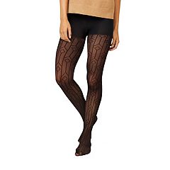 Hanes Textured Tights SE Diamond Dot Black M/L Non Control Top