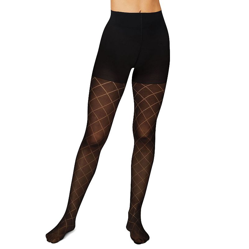 Womens Hanes Diamond Outline Control Top Tights, Size: Small, Oxford