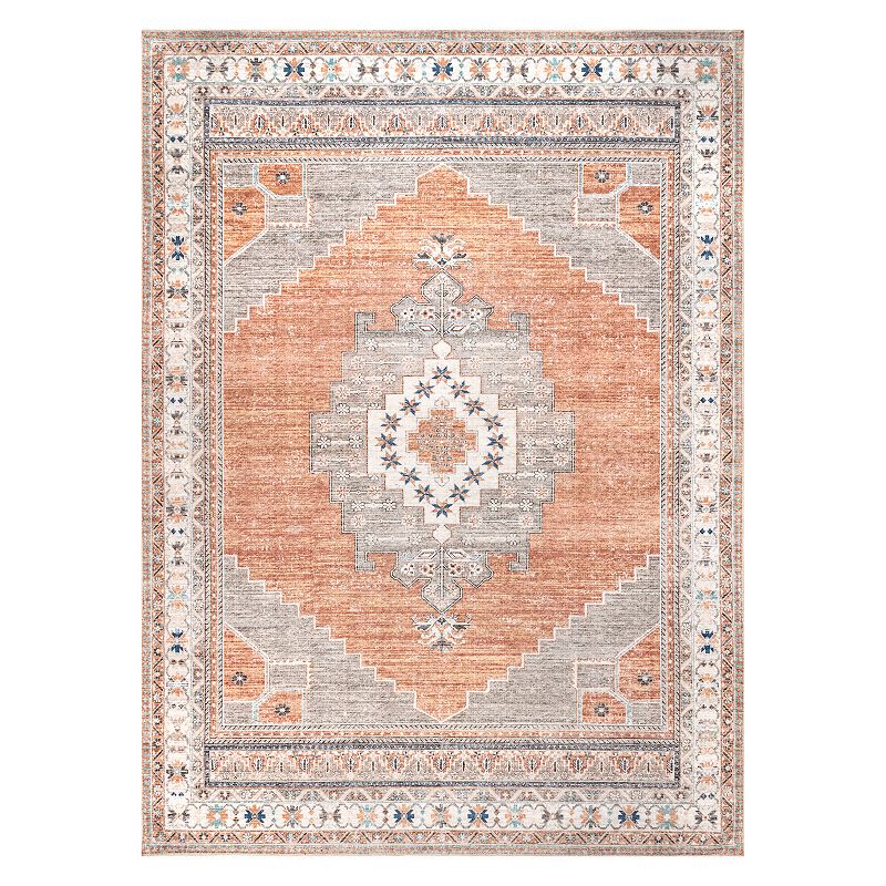 nuLOOM Alicia Machine Washable Medallion Area Rug, Orange, 8X10 Ft