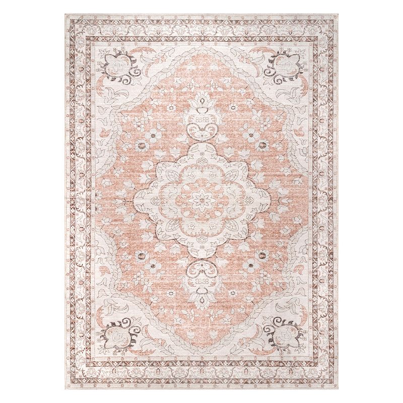 nuLOOM Tracie Machine Washable Floral Medallion Area Rug, Orange, 8X10 Ft