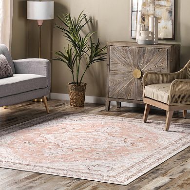 nuLOOM Tracie Machine Washable Floral Medallion Area Rug