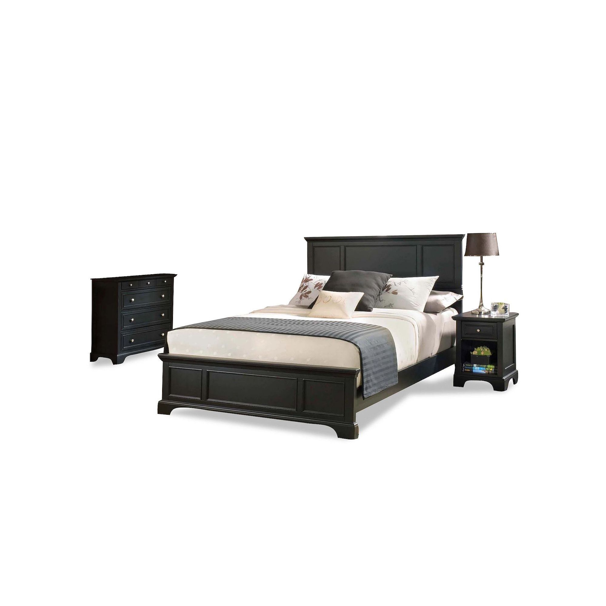 homestyles Bedford Queen Bed, Dresser & Nightstands 4-piece Set, Black