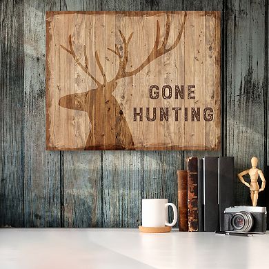 COURTSIDE MARKET Gone Hunting Wooden Board Sign