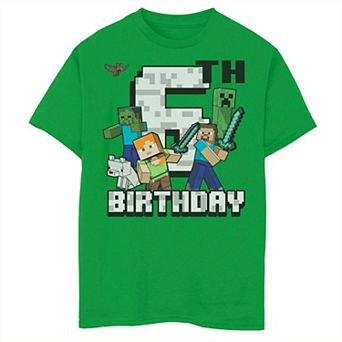 Boys 8-20 Minecraft Adventures 6th Birthday Tee