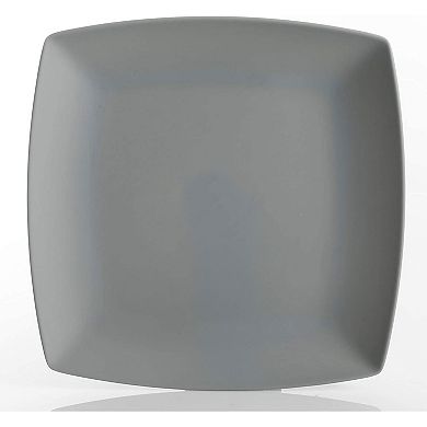 Gibson Home 16 Piece Square Melamine Dinnerware Set Plates, Bowls, & Cups, Grey