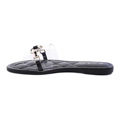 London Rag Clear Women's Buckled Quilted Slides
