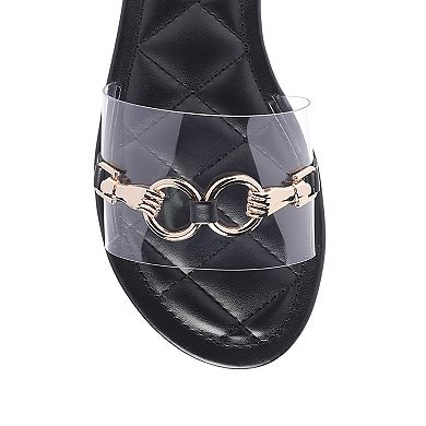 London Rag Clear Women's Buckled Quilted Slides