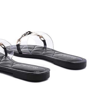 London Rag Clear Women's Buckled Quilted Slides