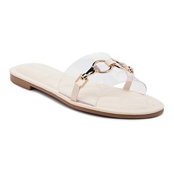 London Rag Clear Women's Buckled Quilted Slides