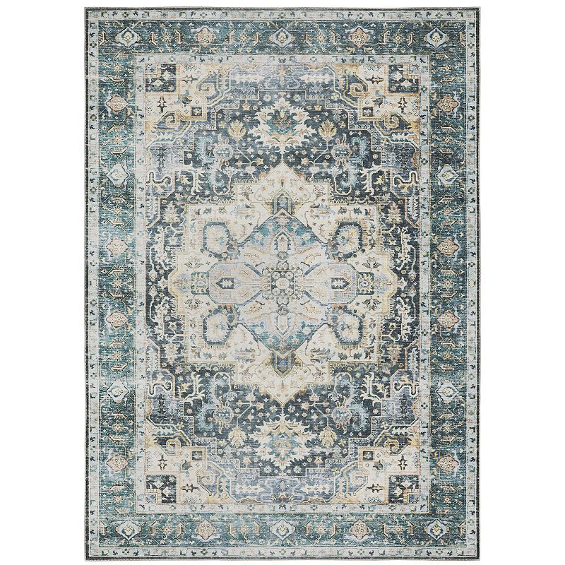 StyleHaven Clarissa Washable Center Medallion Area Rug, Blue, 7.5X10 Ft