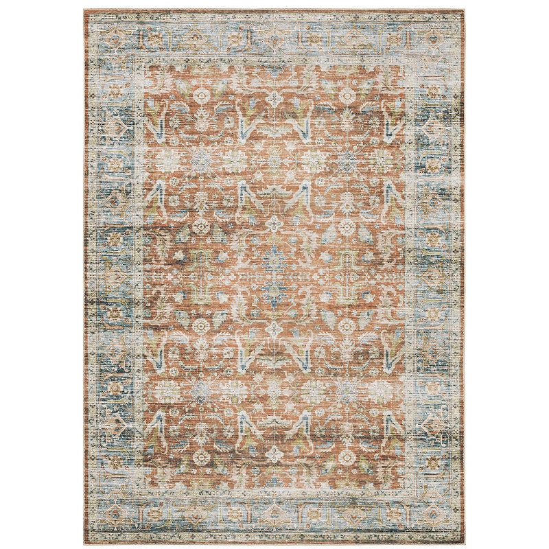 StyleHaven Clarissa Washable Bordered Ornate Area Rug, Orange, 5X7 Ft