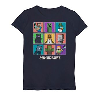 Girls 7-16 Minecraft Character Portrait Panels Grid Graphic Tee