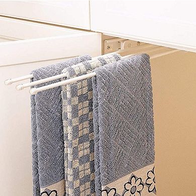 Rev-a-shelf Pullout Dish Towel Bar Under Kitchen Cabinet 3 Prong, White, 563-47