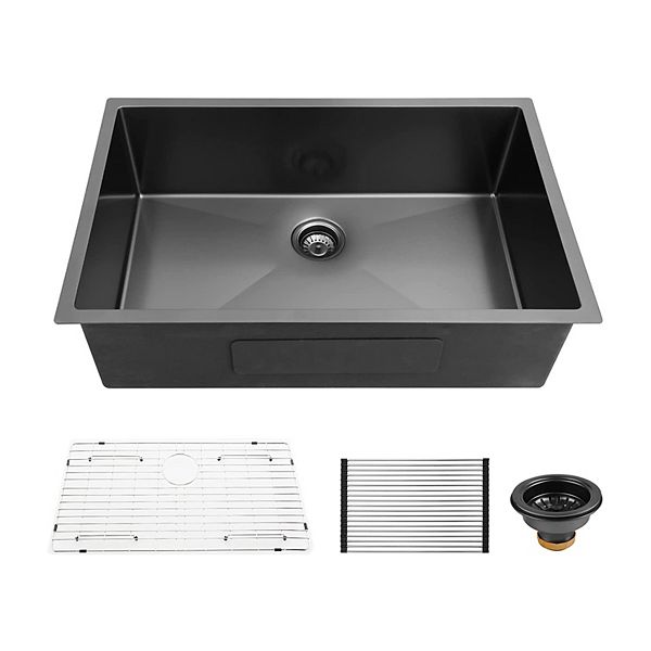 Alwen 30" 16ga. Stainless Steel Single Basin Kitchen Sink, Undermount