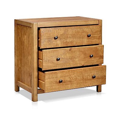 MUSEHOMEINC Rustic Style Wooden 3 Drawer Storage Dresser Nightstand, Oak Finish