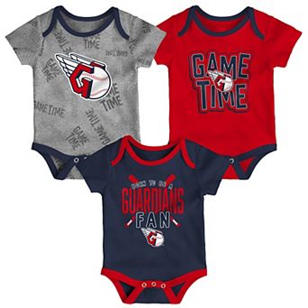 Newborn & Infant Cleveland Guardians Navy/Red/Heathered Gray Game Time Three-Piece Bodysuit Set