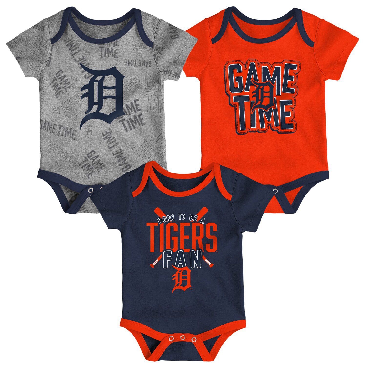 Detroit Tigers Newborn & Infant Little Slugger Two-Pack Bodysuit Set -  White/Heather Gray