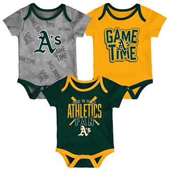 Newborn & Infant Oakland Athletics Green/Gold/Heathered Gray Game Time Three-Piece Bodysuit Set
