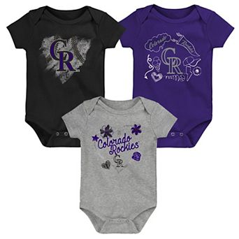 Girls Newborn & Infant Black/Purple/Heathered Gray Colorado Rockies 3-Pack Batter Up Bodysuit Set