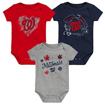 Girls Newborn & Infant Red/Navy/Heathered Gray Washington Nationals 3-Pack Batter Up Bodysuit Set