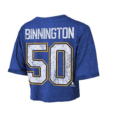 Women's Majestic ThreadsJordan Binnington Blue St. Louis Blues Boxy Crop Name & Number Cropped T-Shirt