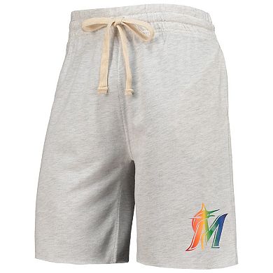 Men's Concepts Sport Oatmeal Miami Marlins Mainstream Logo Terry Tri-Blend Shorts