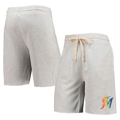 Men's Concepts Sport Oatmeal Miami Marlins Mainstream Logo Terry Tri-Blend Shorts