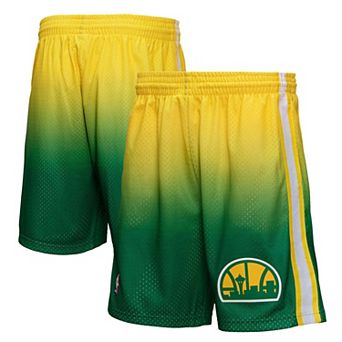 Men's Mitchell & Ness Yellow/Green Seattle SuperSonics 1994/95 Hardwood Classics Fadeaway Reload 3.0 Swingman Shorts