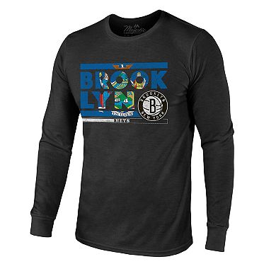 Men's Majestic Threads Black Brooklyn Nets City and State Tri-Blend Long Sleeve T-Shirt