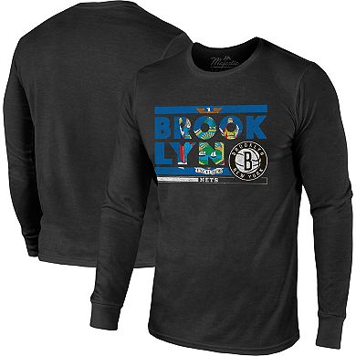 Men's Majestic Threads Black Brooklyn Nets City and State Tri-Blend Long Sleeve T-Shirt